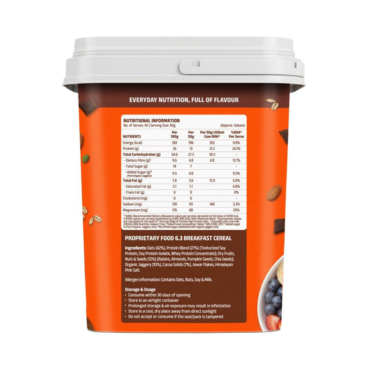 COMBO PACK 2.25KG X2 PACK Pintola 26g High Protein Oats 2.25kg, Dark Chocolate, No Refined Sugar, with Almonds, Raisins, Pumpkin & Chia Seeds, 9.6g Fibre, Rolled Oats for Weight Loss, Breakfast Cereals | Gluten Free 2.25KG X2 PACK COMBO DEAL