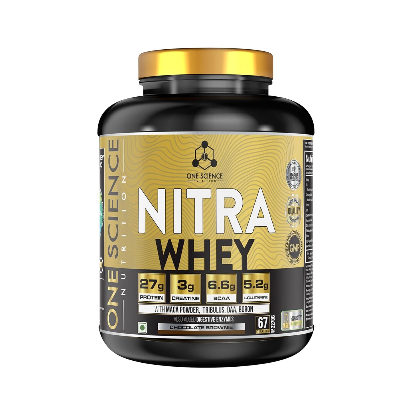 One Science Nutrition (OSN) Nitra Whey - DAA, Tribulus Terrestis, Maca powder and Boron & Creatine Monohydrate | 27g Protein, 3g Creatine, 5.2g Glutamine, 6.6g BCAA - 5lbs - Chocolate Brownie
