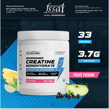 Wellcore - Pure Micronised Creatine Monohydrate (122g, 33 Servings) combo pack 122gm x2 pack