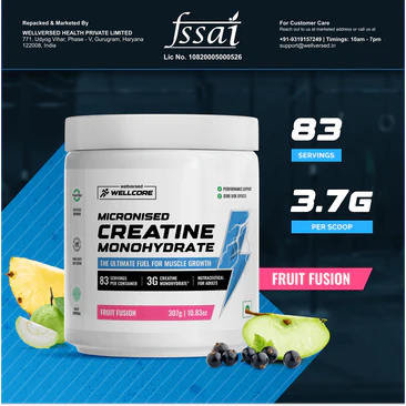 Wellcore - Pure Micronised Creatine Monohydrate (307g, 83 Servings) Fruit Fusion
