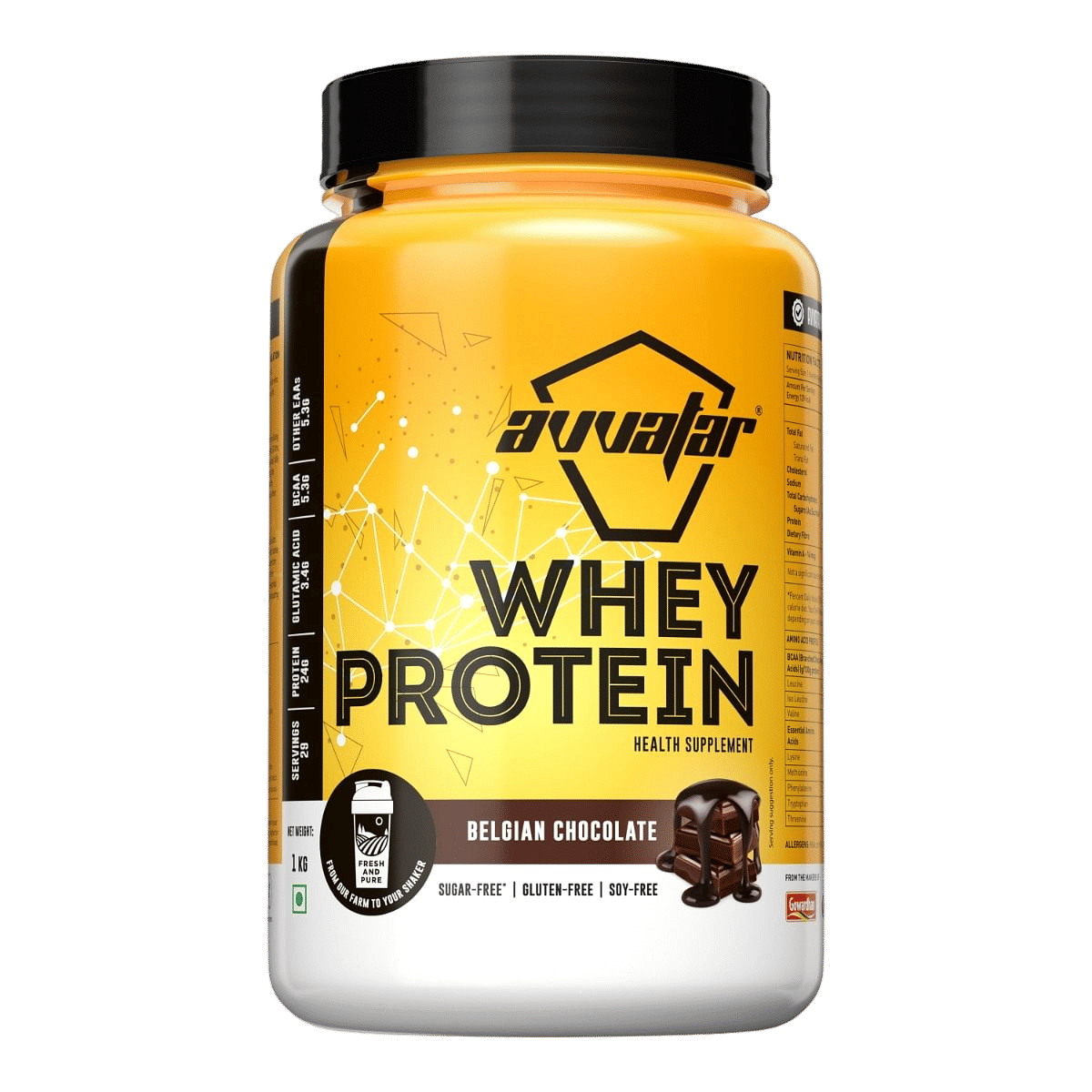 Avvatar Whey Protein 1kg | Belgian Chocolate | 29 Servings| 24g Protein | Sugar free | Gluten free | Soy free