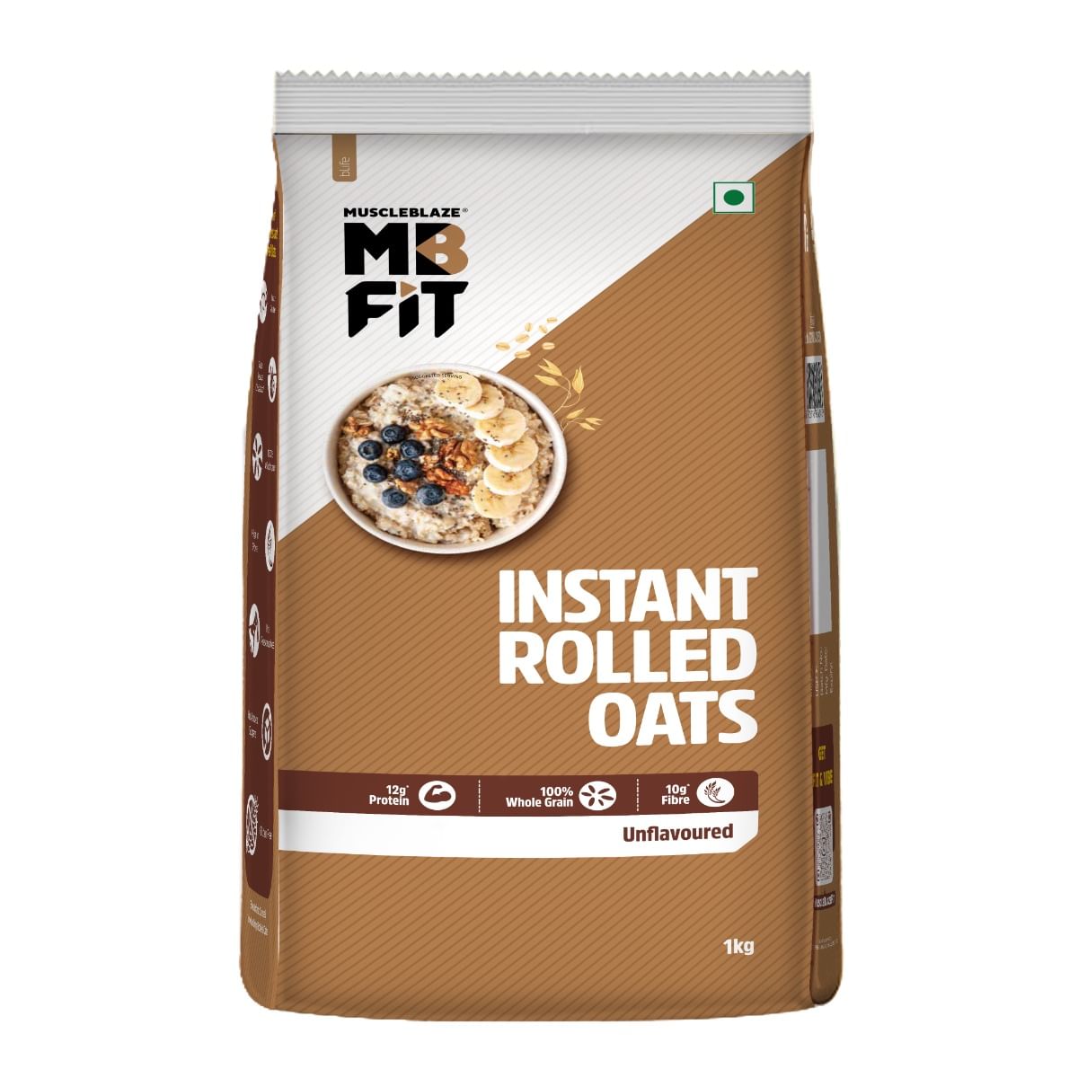 MuscleBlaze Fit Instant Oats 1 kg, Unflavoured | 12 g Protein, 100% Rolled Oats, High in Protein & Fibre, No Added Sugar, Breakfast Cereals for Weight Management