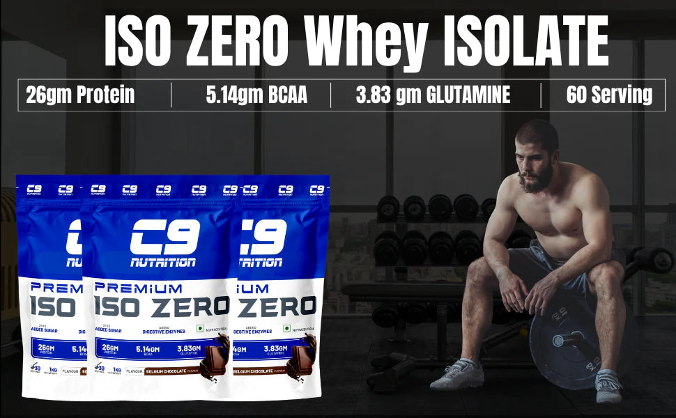 C9 Nutrition ISO ZERO Whey Isolate 26g Protein | Vegetarian | 5.14g BCAA | 3.83g Glutamine | Gluten-Free & Lab Tested