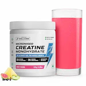 Wellcore Pure Micronised Creatine Powder With Shaker (83 Servings, Fruit Fusion) For Enhanced Muscle Strength With Rapid Absorption | Creatine Monohydrate | Wellcore Creatine Flavoured - 307g