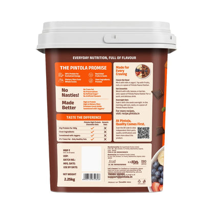 Pintola 26g High Protein Oats 2.25kg, Dark Chocolate, No Refined Sugar, with Almonds, Raisins, Pumpkin & Chia Seeds, 9.6g Fibre, Rolled Oats for Weight Loss, Breakfast Cereals | Gluten Free