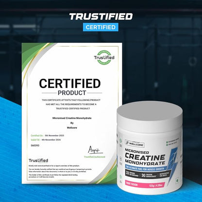 Wellcore - Pure Micronised Creatine Monohydrate (122g, 33 Servings) combo pack 122gm x2 pack