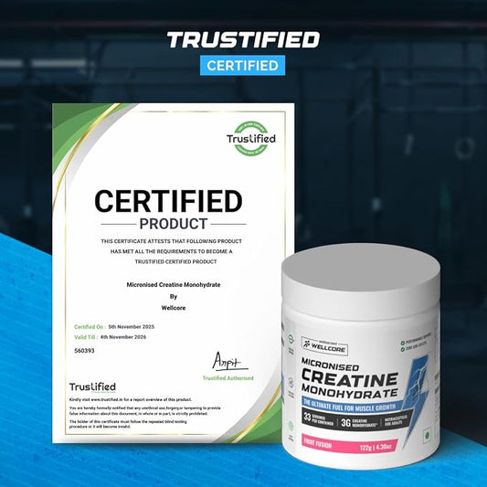 Wellcore Pure Micronised Creatine Powder (33 Servings,) x1 pack 122gm