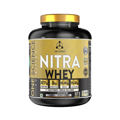 One Science Nutrition (OSN) Nitra Whey - DAA, Tribulus Terrestis, Maca powder and Boron & Creatine Monohydrate | 27g Protein, 3g Creatine, 5.2g Glutamine, 6.6g BCAA - 5lbs - Chocolate Brownie