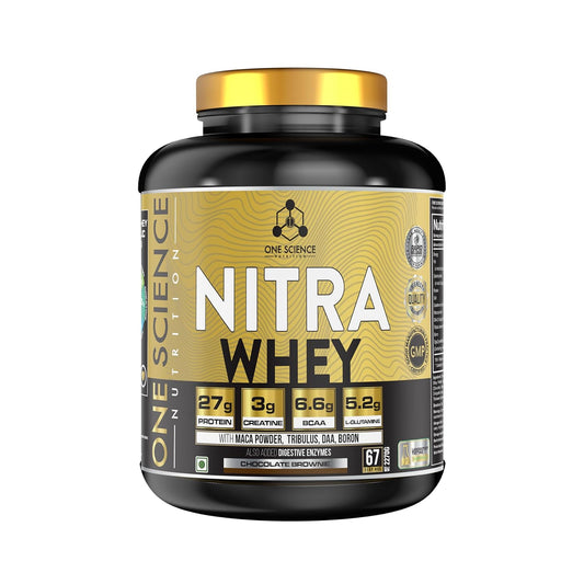 One Science Nutrition (OSN) Nitra Whey - DAA, Tribulus Terrestis, Maca powder and Boron & Creatine Monohydrate | 27g Protein, 3g Creatine, 5.2g Glutamine, 6.6g BCAA - 5lbs - Chocolate Brownie