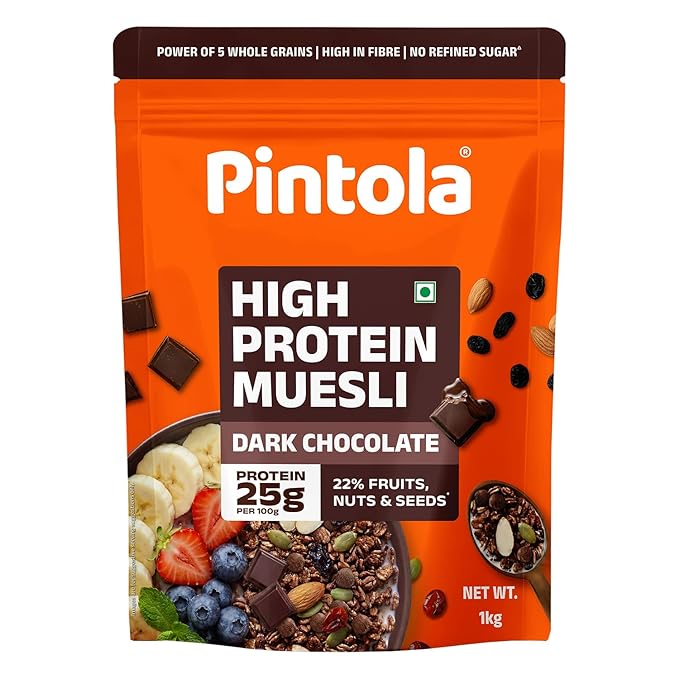 Pintola 25g High Protein Oats, Dark Chocolate, Oats for weight loss, Breakfast Cereals Pouch - 1kg