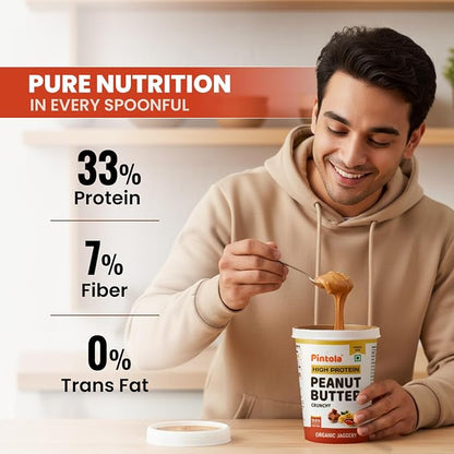 PINTOLA High Protein Peanut Butter Chocolate Flavour Creamy 1kg, Added WHEY Protein, 30g Protein 6.2g Fiber, Gluten Free, Zero Trans Fat, Dark Chocolate Peanut Butter Spread, Nut Butter Bread Snacks