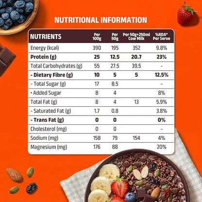 Pintola 25g High Protein Oats, Dark Chocolate, Oats for weight loss, Breakfast Cereals Pouch - 1kg