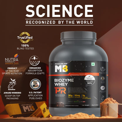 MuscleBlaze Biozyme Whey Protein PR Powder with 30g Protein, 3g Creatine Monohydrate & 50mg AstraGin, Chocolate Fudge (2kg / 4.4lbs