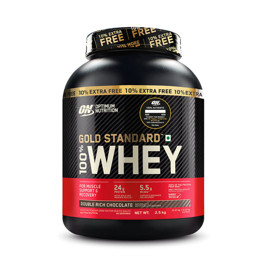 Optimum Nutrition (ON) Gold Standard 100% Whey Protein Powder - 5 lb (+10% Extra), 2.5 kg - Double Rich Chocolate