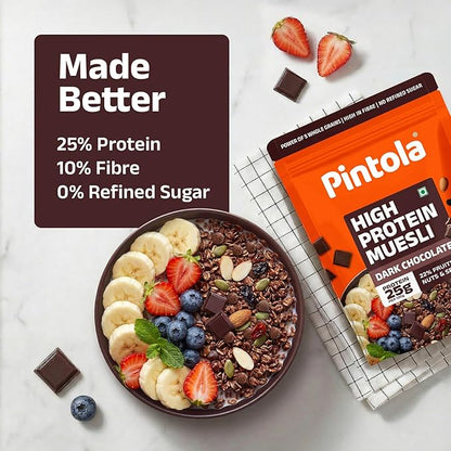 Pintola 25g High Protein Oats, Dark Chocolate, Oats for weight loss, Breakfast Cereals Pouch - 1kg