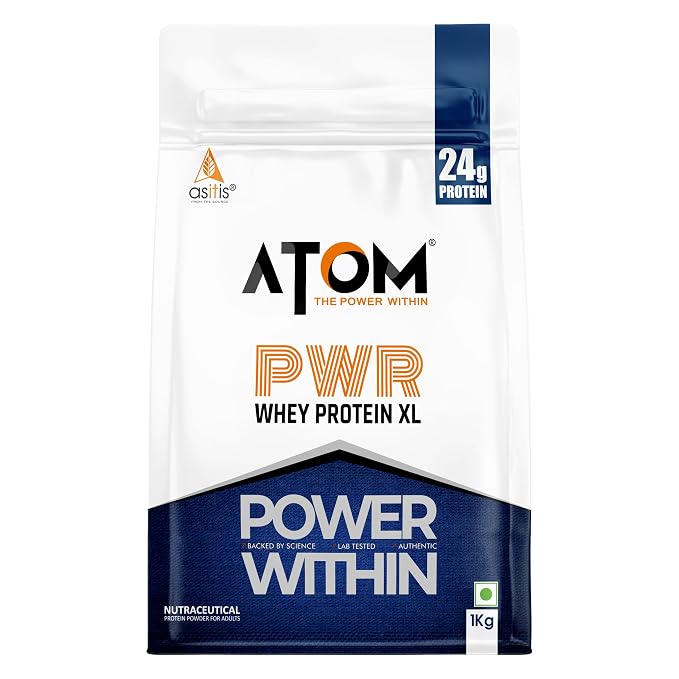 AS-IT-IS ATOM PWR Whey XL - Powered with Fermented Yeast Protein Isolate, 24g Protein, with DigeZyme®, Easy Digest, Lean Muscle Gains & Strength, Rapid Recovery, 1kg Double Rich Chocolate