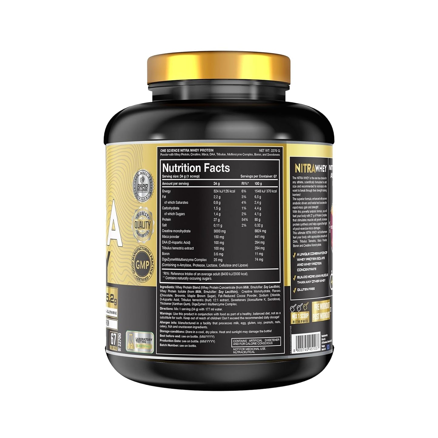 One Science Nutrition (OSN) Nitra Whey - DAA, Tribulus Terrestis, Maca powder and Boron & Creatine Monohydrate | 27g Protein, 3g Creatine, 5.2g Glutamine, 6.6g BCAA - 5lbs - Chocolate Brownie