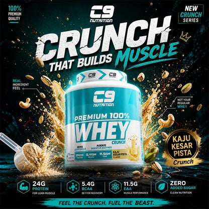 C9 Nutrition 100% Whey Protein | 24g Protein | 6.50g BCAA | Zero Sugar | Gluten-Free | ISO9001/GMP Certified