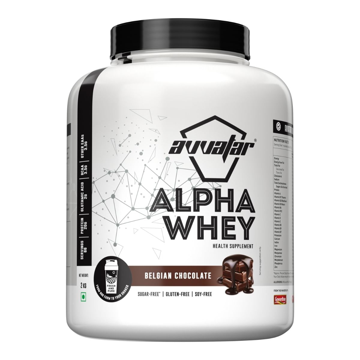 Avvatar Alpha Whey 2kg | Belgian Chocolate | 66 Servings | 20g Protein