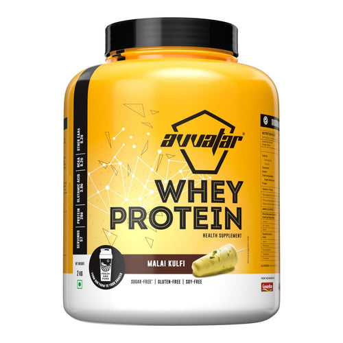 Avvatar Whey Protein 2kg | Malai Kulfi | 57 Servings | 28g Protein | Sugar free | Gluten free | Soy free