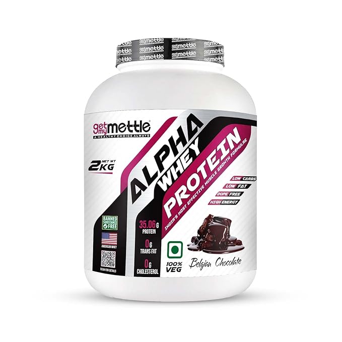 Getmymettle Alpha Whey Protein Powder, Belgian Chocolate (2kg / 4.4lbs) | 35.06g Protein Per Serving | High Protein for Muscle Growth & Recovery | Fast Absorption | Gym Nutrition
