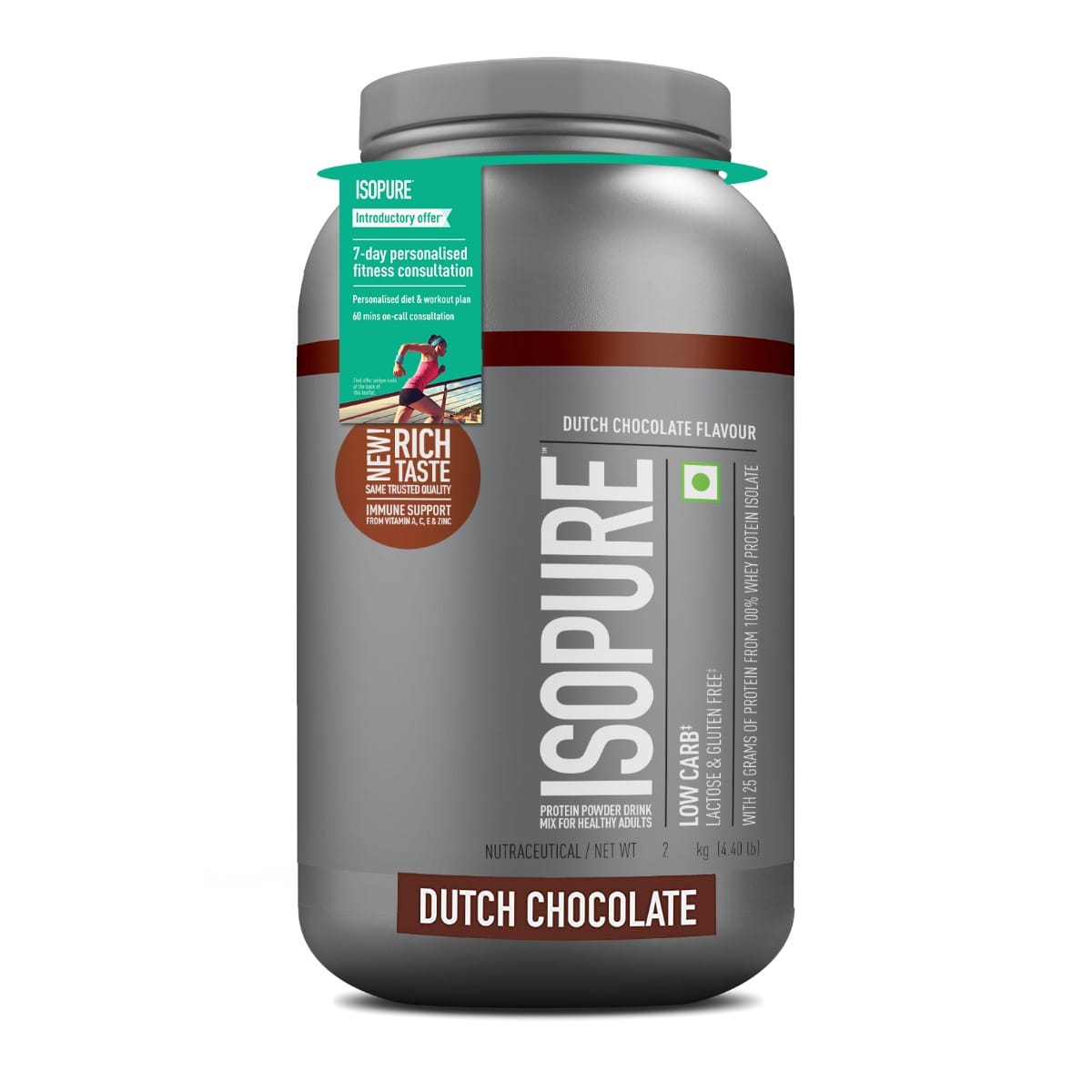 Isopure Low Carb Whey Protein Isolate Powder 4.41 lbs, 2 kg (Dutch Chocolate), 25g Protein per serve, Gluten-Free, Aspartame-Free, Vegetarian protein for Men & Women