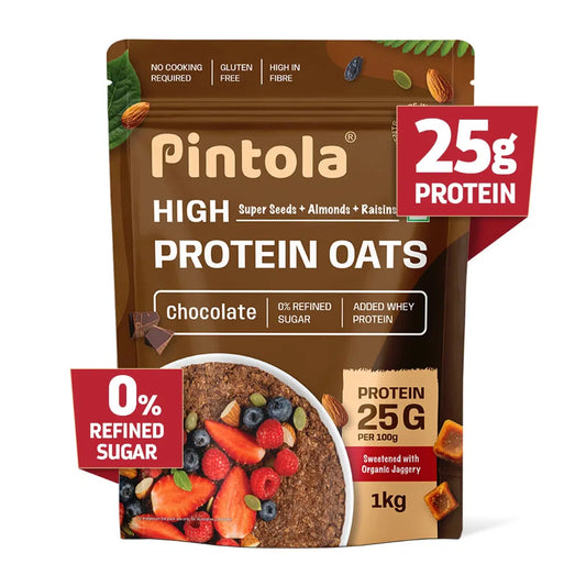 Pintola 25g High Protein Oats, Dark Chocolate, Oats for weight loss, Breakfast Cereals Pouch - 1kg