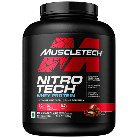 MuscleTech Nitrotech Whey Protein 1.81kg | 40 Serving | 30g Protein | Milk Chocolate Flavour | Muscle | Recovery | Strength