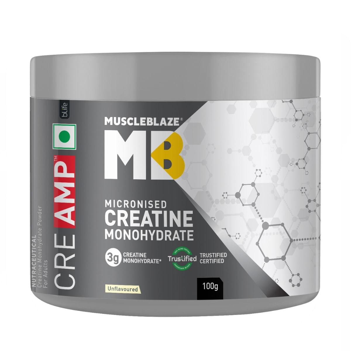 MuscleBlaze MB Creatine Monohydrate 100g | 33 Servings | Unflavoured | Strength | Lean Muscle Mass 