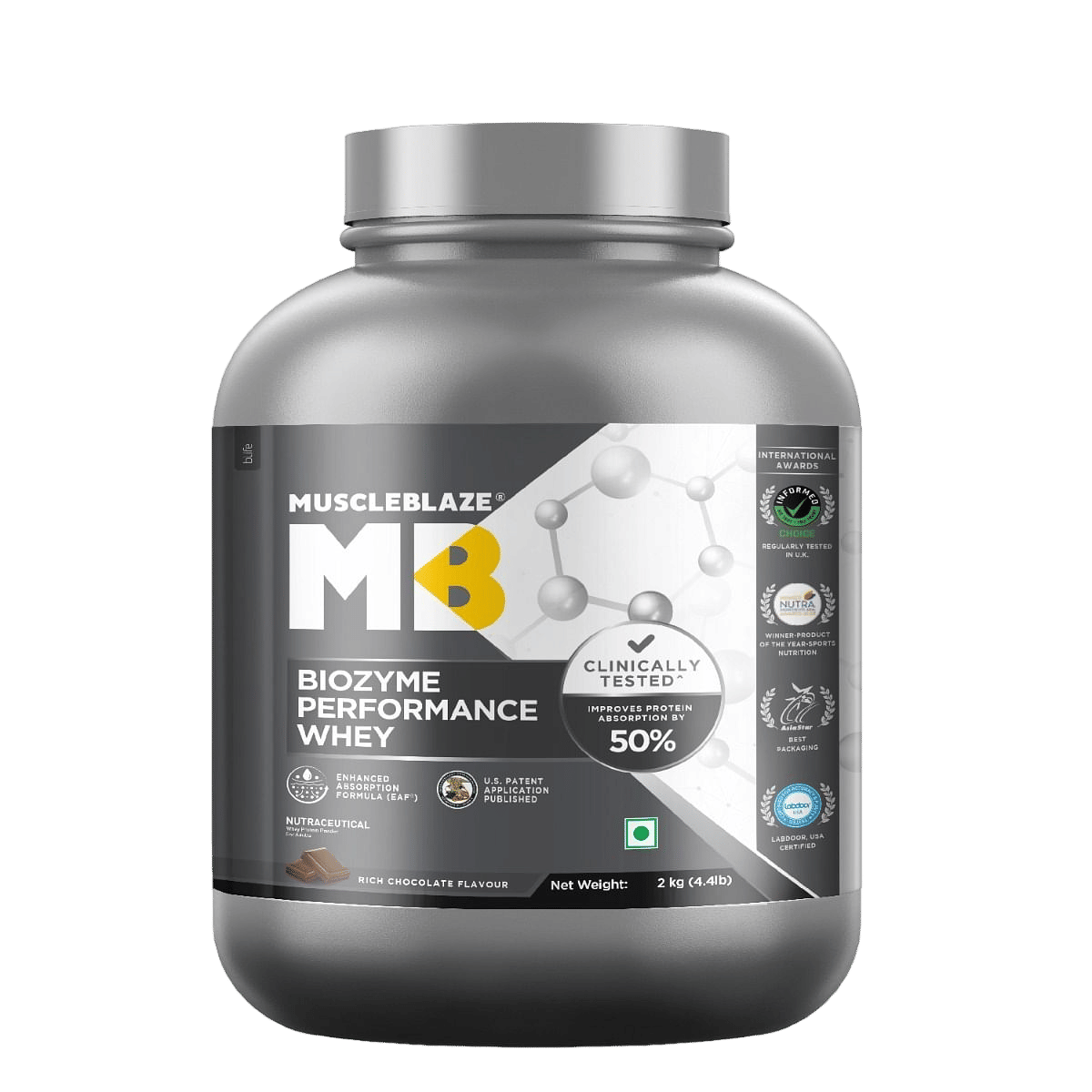 MuscleBlaze MB Biozyme Performance Whey 2kg | 55 Servings | Rich Chocolate Flavour | Muscle Gain