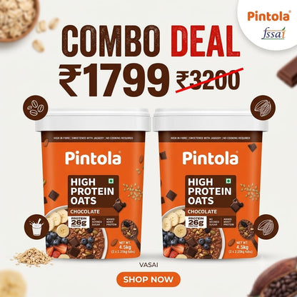 Pintola 26g High Protein Oats 2.25kg, Dark Chocolate, No Refined Sugar, with Almonds, Raisins, Pumpkin & Chia Seeds, 9.6g Fibre, Rolled Oats for Weight Loss, Breakfast Cereals | Gluten Free