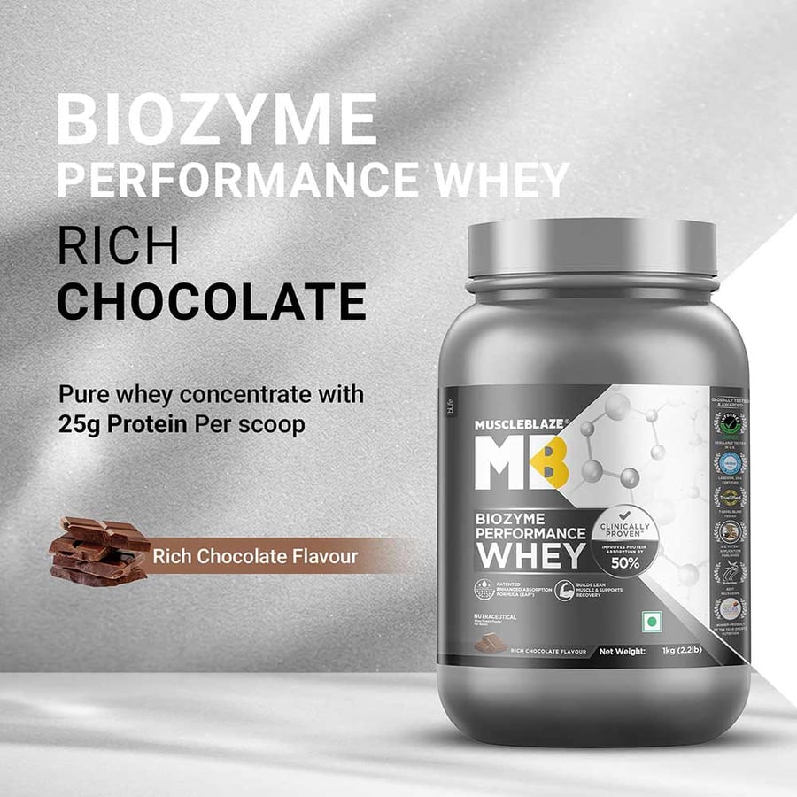 MuscleBlaze Biozyme Performance Whey Rich Chocolate • 1 kg